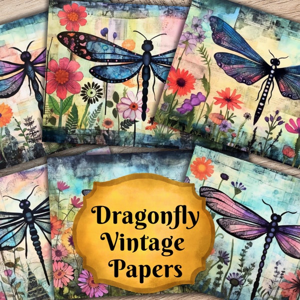 Dragonfly Junk Journal Pages, Dragonflies Junk Journal, Dragonfly Printable Pages, Digital Download, Garden, Vintage, Summer Ephemera