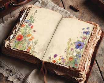 Wildflower Lined Junk Journal Papers - Printable Writing Sheets for Nature-Inspired Journaling