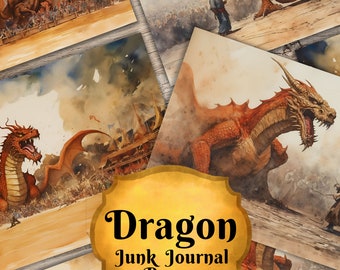 Pages de journal indésirable Dragon, Journal indésirable Dragon, Pages imprimables Dragons, téléchargement numérique, vintage, éphémères Magic Dragon