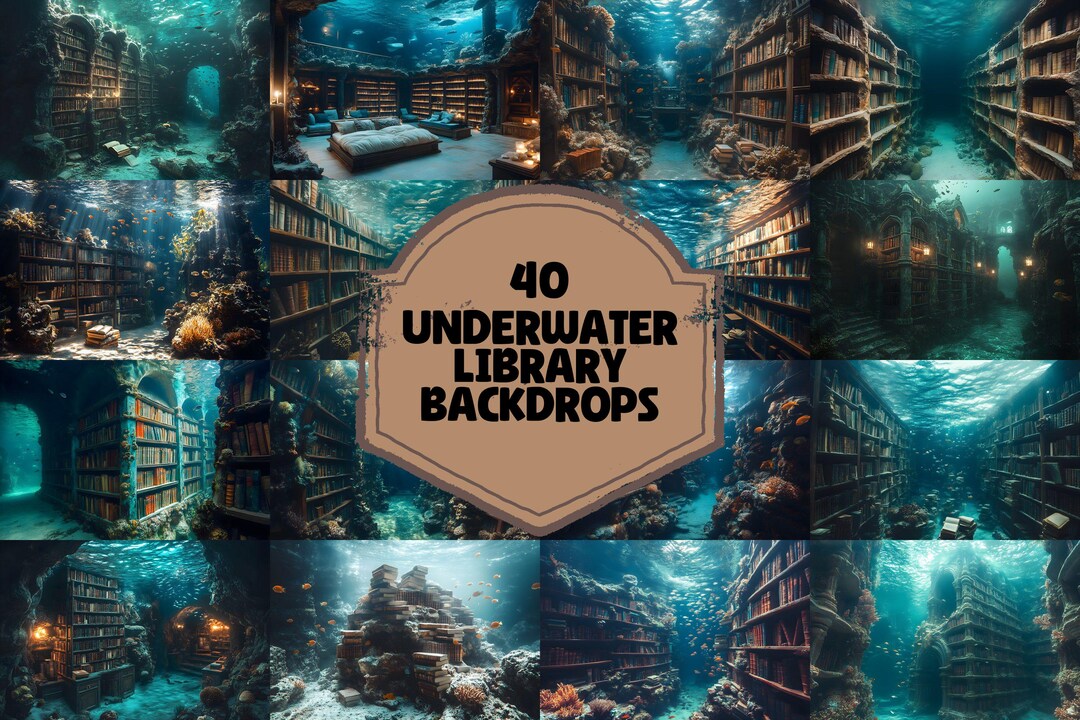 Underwater Library Digital Backdrops | Fantasy Book Lover Pngs - Etsy