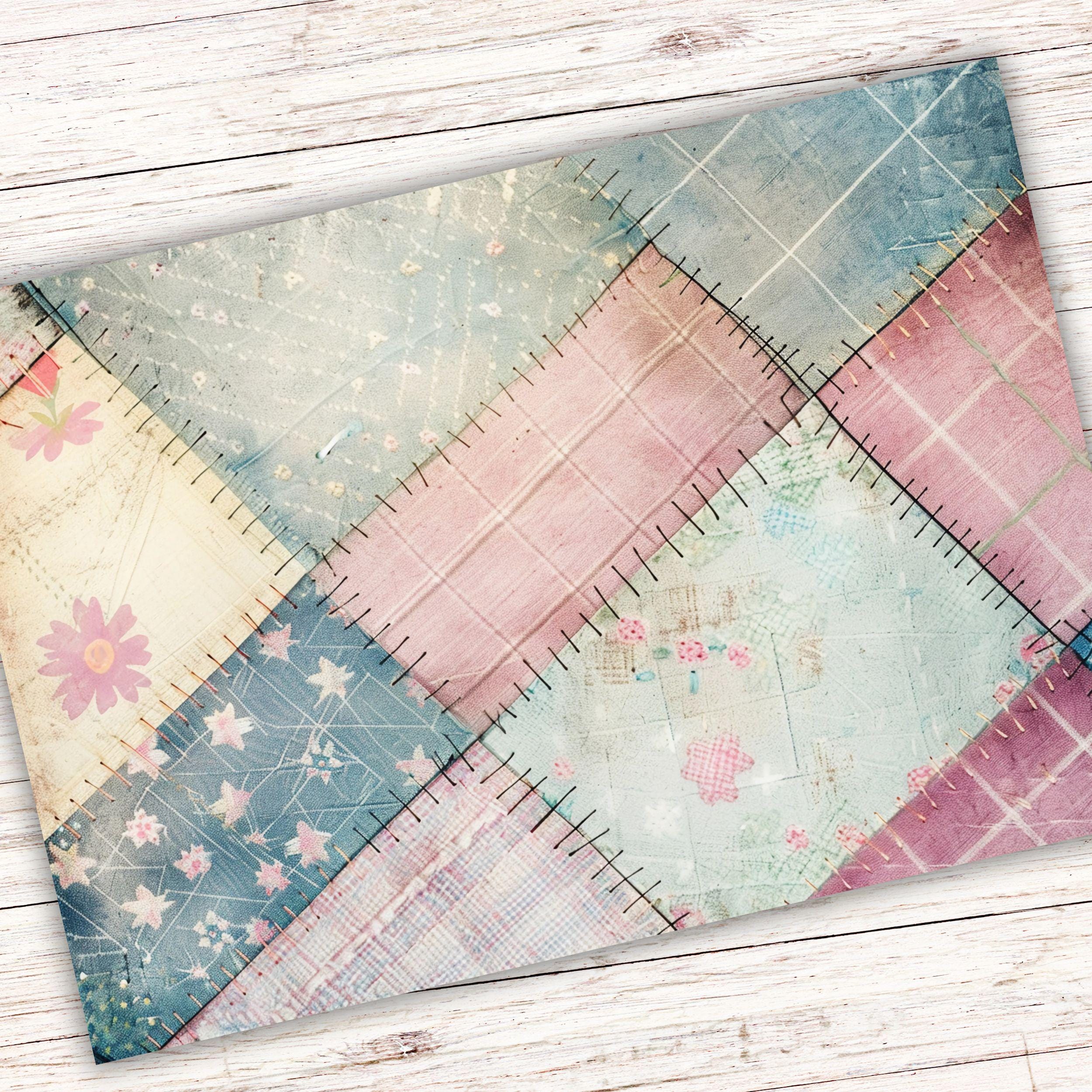 Quilt Patchwork Digital Papers - Vintage Quilt Designs With Sewing ...