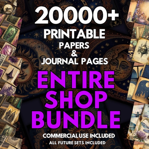 Vollständiger Shop-Pass – Paket mit über 20.000 Junk-Journal-Seiten, Junk-Journal-Kit, Hexerei, florale Junk-Journal-Seiten, Ephemera, digitales Papier-Bundle