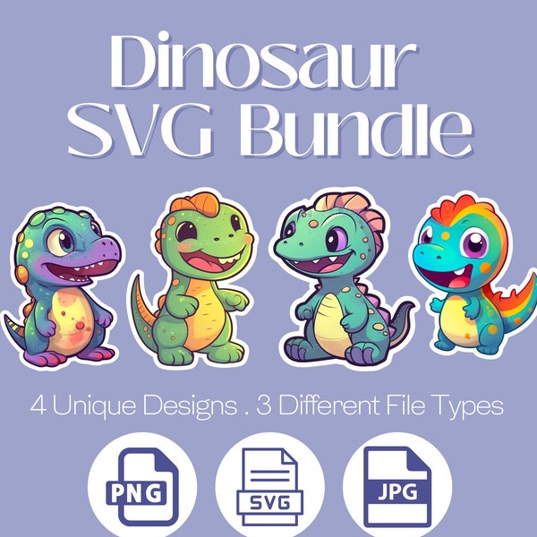 Cute Dinosaur SVG Bundle, Dinosaur PNG, Graphics Bundle, Dinosaur Clipart, Dinosaur Icon, Dinosaurs Cartoon