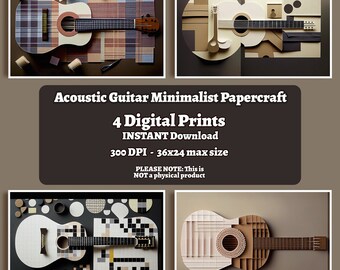Minimalist Papercraft Acoustic Guitar Wall Art Decor Modern Poster Prints (4 PCS) for Home, Living Room, Bedroom... as Printable Download