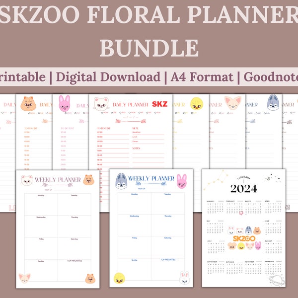 Skzoo Printable Daily Weekly Kpop Fan Skz Planner Calender Bundle, Colorful Kids Planner, Goodnotes Notability 2024 Stay Plan