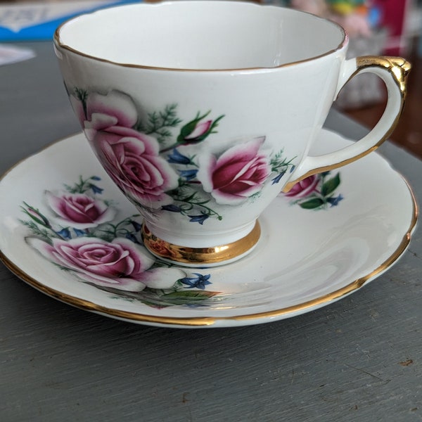 Vintage Delphine Teacup and Saucer with Roses