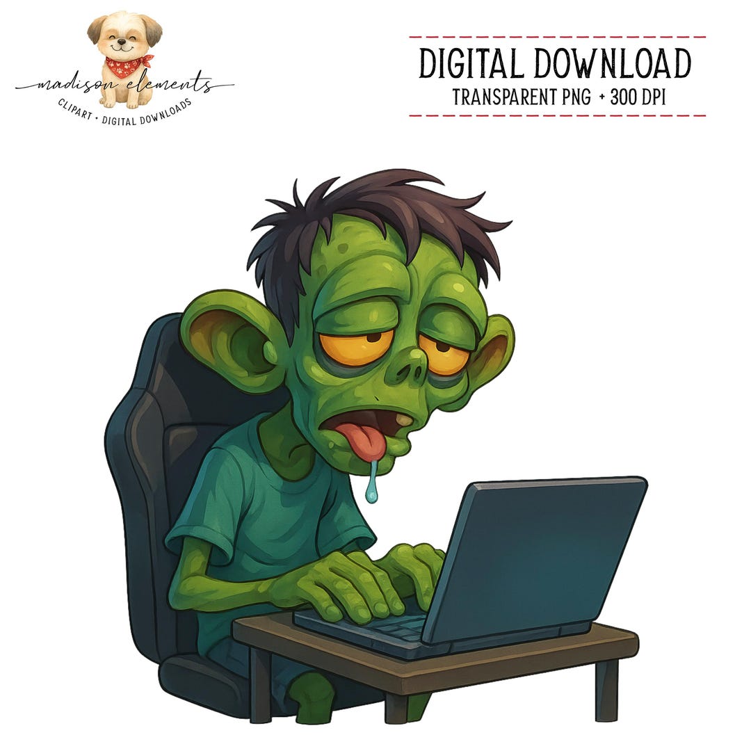 Zombie on Computer Digital Download PNG, Funny Undead PC User Graphic ...