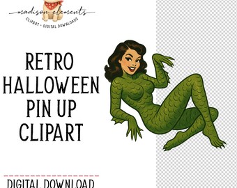 Green Creature PNG, Pinup Monster Girl, Swamp Thing Clipart, Retro Horror Sublimation, Digital Download Png, Sexy Monster Girl