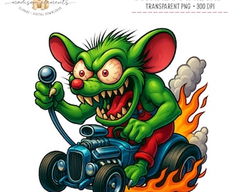 Rat Fink Digital Art, Wacky Racer PNG, Hot Rod Clipart, Monster