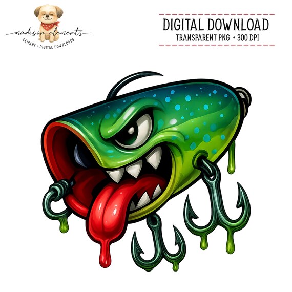 Green Monster Fishing Lure Digital Download PNG, Cartoon Angler Hook Art,  Funny Fish Bait Clipart, Fishing Gift for Him - Etsy Israel