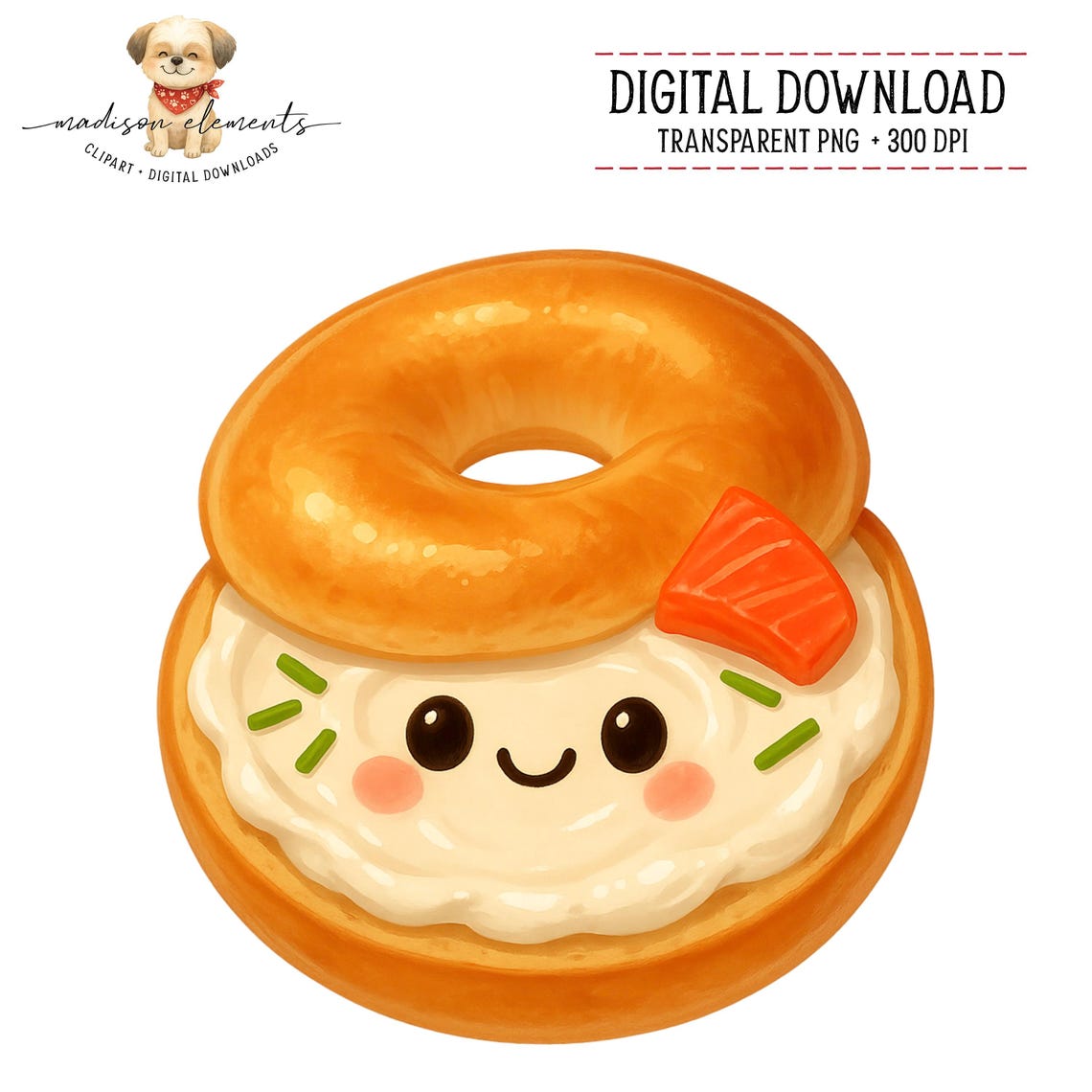 Cute Bagel PNG Digital Bagel With Cream Cheese And Salmon Clipart cute-bagel-png-digital-bagel-with-cream-cheese-and-salmon-clipart