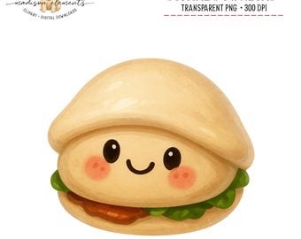 Cute Bao Bun Digital PNG, Smiling Dumpling Clipart, Kawaii Food Illustration, Asian Cuisine Art, Printable Sticker Design, Sweet Snack
