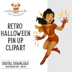 Superhero Girl PNG, Lightning Power Clipart, Vintage Comic Digital Download Png, Retro Superheroine Sublimation, Digital Art