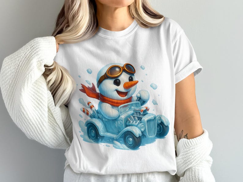 Snowman in Race Car Digital PNG, Cute Winter Clipart, Festive Holiday ...