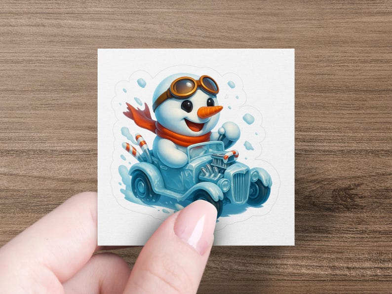 Snowman in Race Car Digital PNG, Cute Winter Clipart, Festive Holiday ...