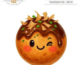 Cute Takoyaki Digital PNG, Food Illustration Clipart, Japanese Snack, Kawaii Design, Foodie Gift, Asian Cuisine Art, Anime Style Download