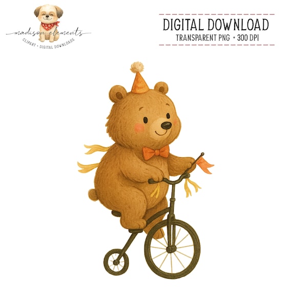 キャリーバッグ・スリング circus circus Toy Bear Mesh Carry Cute Circus Bear on Tricycle Digital PNG Download, Birthday Party