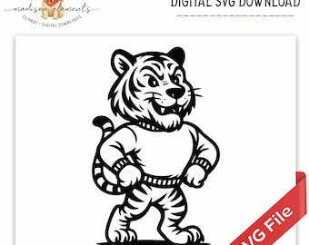 Retro Tiger Mascot SVG Digital Download, Vintage School Spirit Cut File, Digital, Tiger in Varsity Sweater SVG Digital Download, Tiger lover