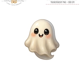 Cute Ghost Digital PNG, Spooky Season Decor, Printable Wall Art, Kawaii Ghost Download, Halloween Illustration, Nursery Art Digital
