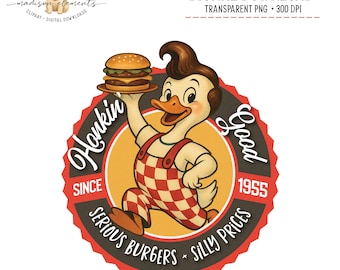 Funny Goose Digital, Duck Burger Boy PNG Download, Retro Fast Food Clipart, Cartoon Character Digital, Digital Download PNG, Silly Goose PNG