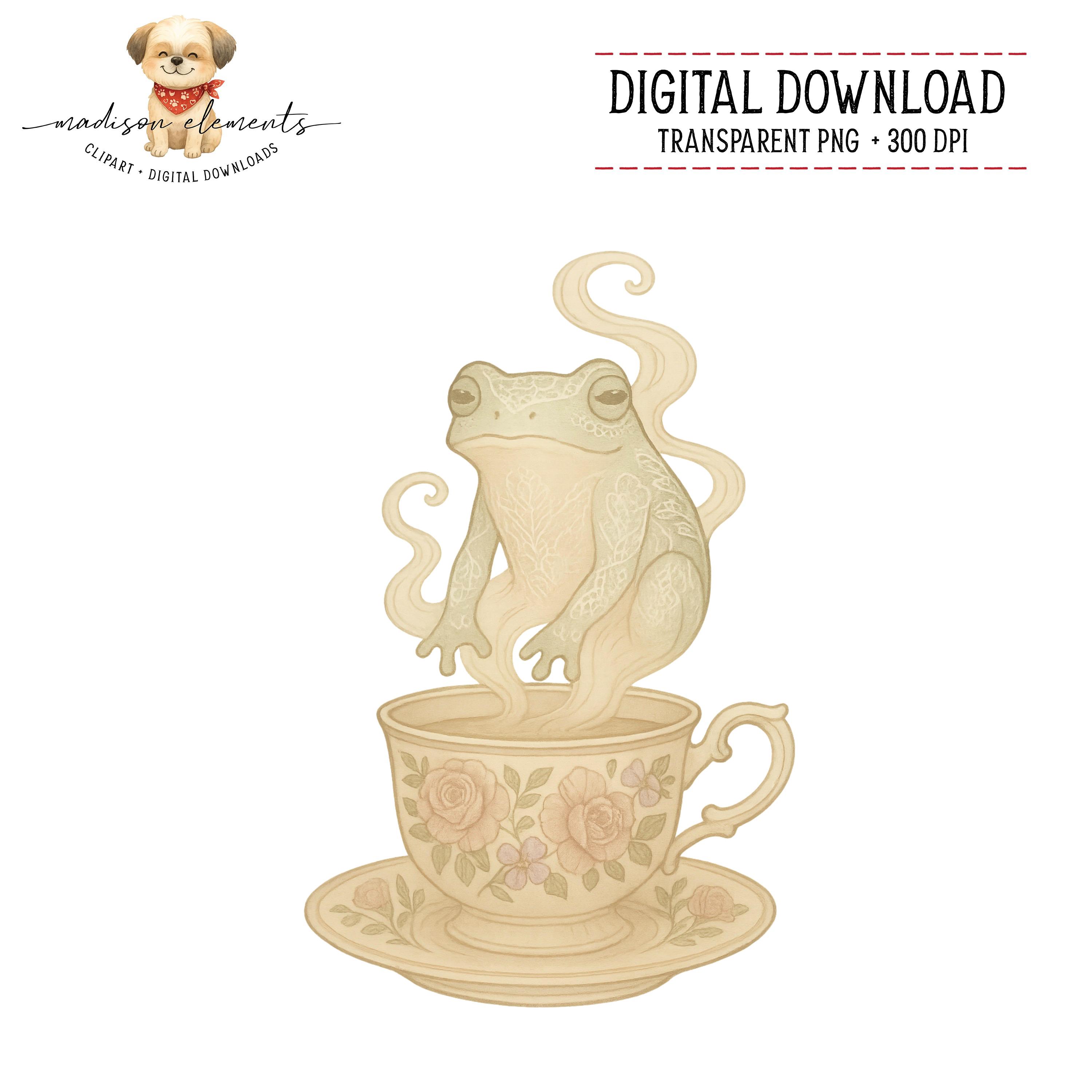 Frog in Teacup PNG, Floral Teacup Digital, Cute Frog Digital Download ...