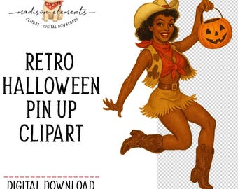 Cowgirl Halloween PNG, Sexy Western Clip Art, African American Digital Download, Pinup Girl Png, Halloween Pumpkin, Digital Download Png