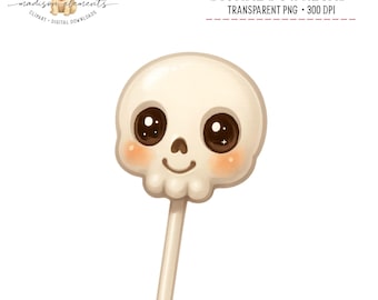 Cute Skull Lollipop Digital Art, Kawaii Halloween Treat Illustration, Spooky Season Popsicle, Creepy Candy Graphic Digital Download
