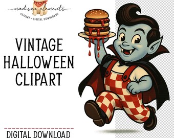 Vampire Burger Boy PNG,Retro Diner clipart,Halloween Vampire Digital Download,Retro Cartoon Vampire Png,Vintage Halloween Clip Art