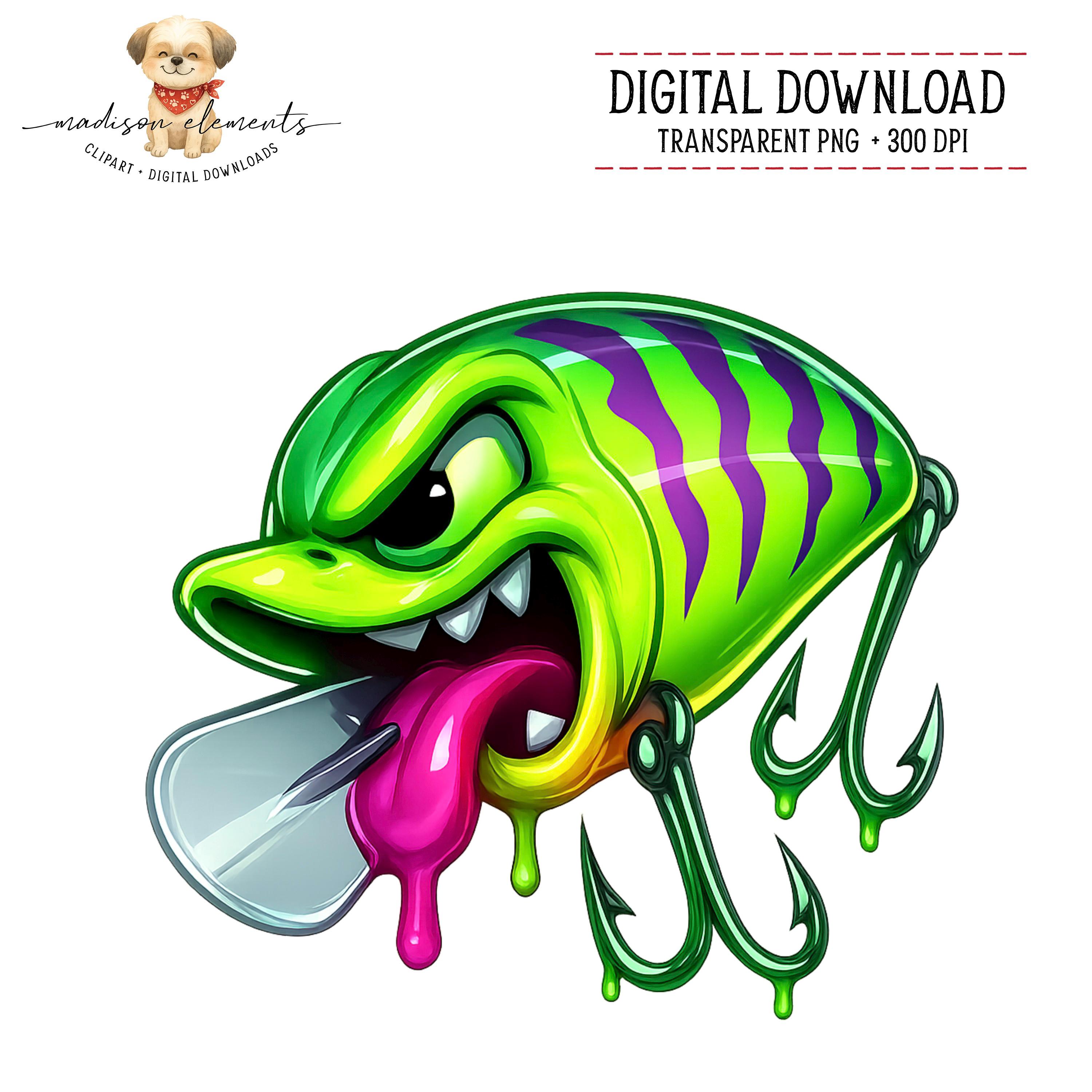 cartoon fishing lure graphic Neon Fishing Lure Clipart, Fishing Digital Download PNG, Monster Fish  Illustration, Funny Fishing Gift, Cartoon Fish Image, Retro Lure Art