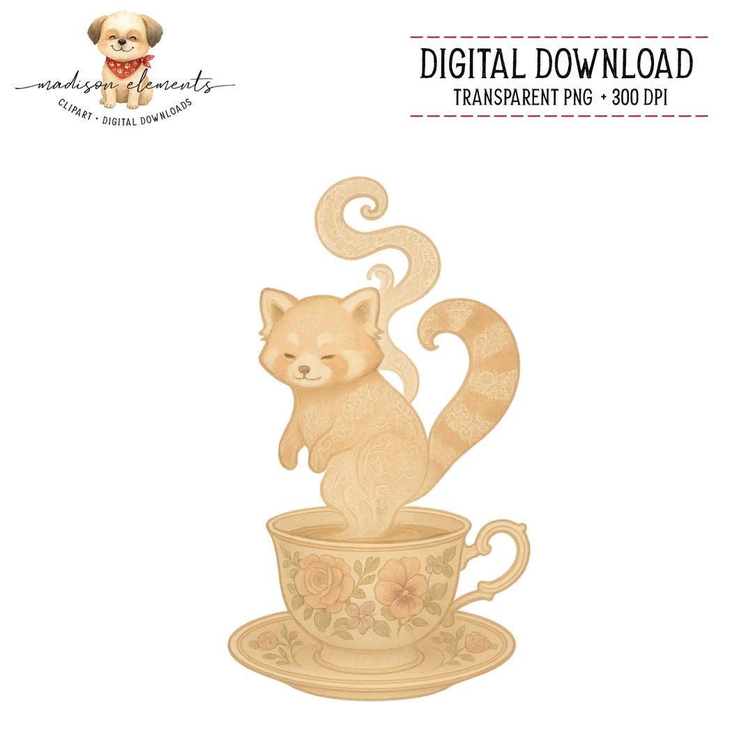 Red Panda Teacup Digital Download PNG, Cute Animal PNG, Coffee Lover ...