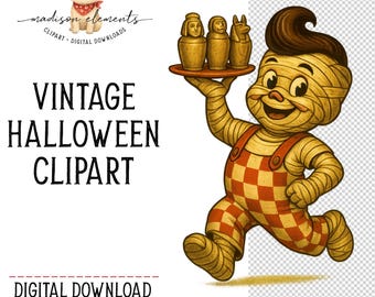 Vintage Mummy Boy Png, Egyptian Statues Digital Download Png, Halloween Mascot Clipart, Retro Character Design, Digital Art Png