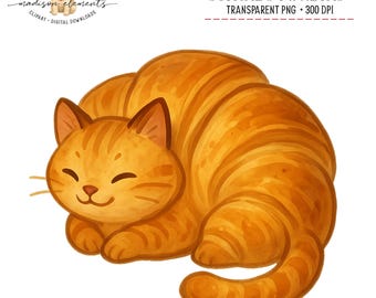 Croissant Cat PNG, Purrfect Pastry PNG, Funny Food Art, Cute Animal Design, Foodie Digital Download PNG, Cat Lover Gift, Food Pun Clipart