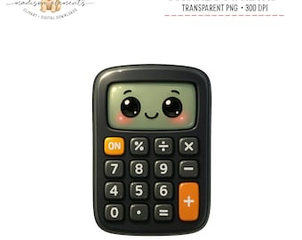 Leuke rekenmachine digitale PNG-download, kawaii rekenmachine illustraties, school, financiën, accountant digitaal, digitale png-download voor sublimatie