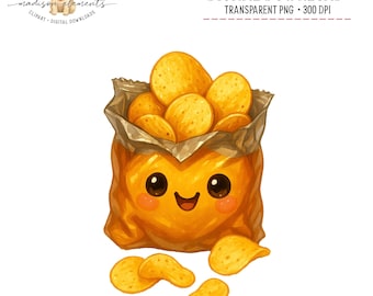 Cute Potato Chips Digital PNG, Food Art Print, Smiling Kawaii Chips Illustration, Snack Lover Gift, Printable Snack Wall Art, Kids Room png