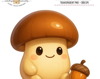 Mignon numérique champignon porcini, champignon PNG en téléchargement numérique, Clipart champignon de dessin animé, champignon Kawaii, art fantastique, champignon