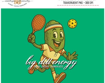 Descarga digital PNG de Big Dill Energy, diseño de Pickleball, Pickleball divertido retro, Dominio de la bebida Dink, Jugador de Pickleball lindo, Clipart deportivo