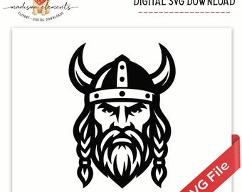 Viking Warrior SVG Digital Download, High School Mascot Clipart, Viking Helmet Cricut, Silhouette Cut File, Viking Head Vector Digital File