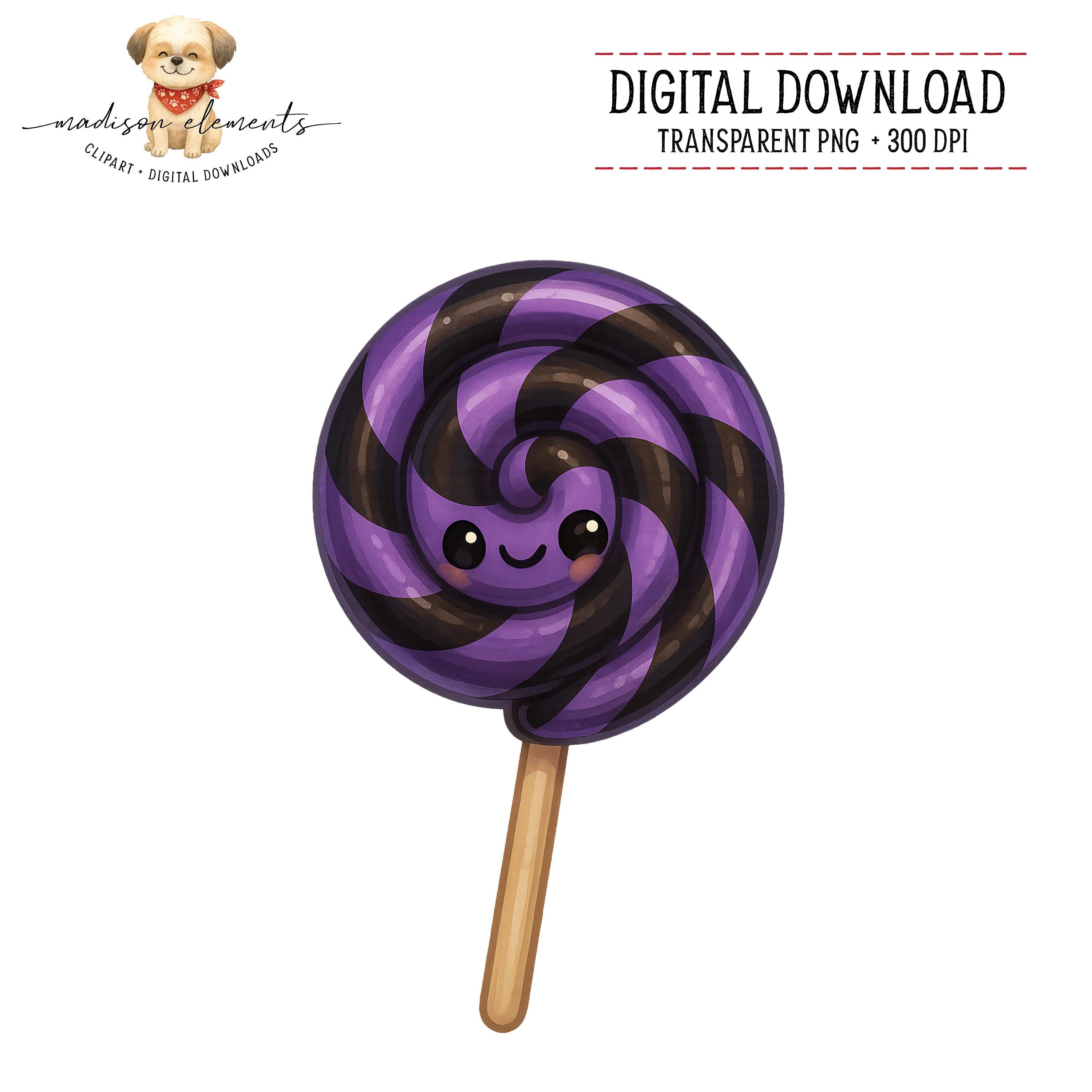 お値引き　CANDY CANDY ILLUSTRAION Cute Halloween Lollipop Digital Art, Purple Sucker Candy Print