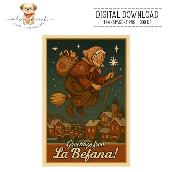 La Befana Digital PNG、イタリアのクリスマスポストカード、デジタル