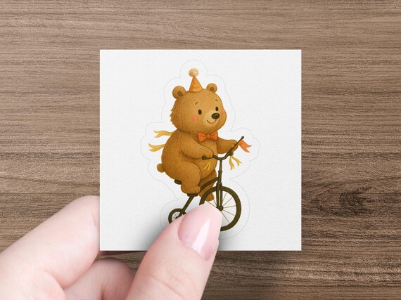 Cute Circus Bear on Tricycle Digital PNG Download, Birthday Party