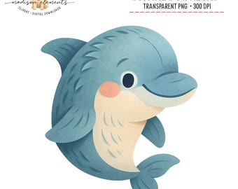 Dauphin mignon Clipart, téléchargement PNG numérique, Art pour chambre d'enfant, décoration de chambre d'enfants sous la mer, animal de l'océan, illustration de la vie marine de dessin animé