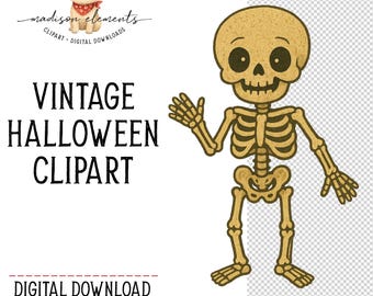 Cute Skeleton PNG, Halloween Digital Download, Friendly Skeleton Clipart, Happy Halloween Png, Skeleton waving, Cartoon Skeleton