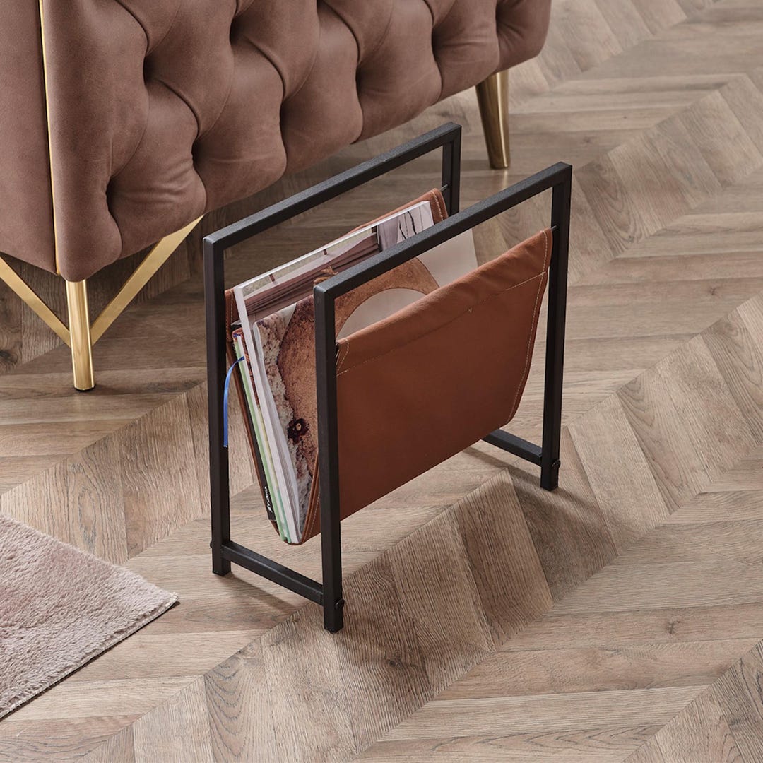 Metal & Leather Magazine Rack: Modern Industrial Book Organizer - Etsy