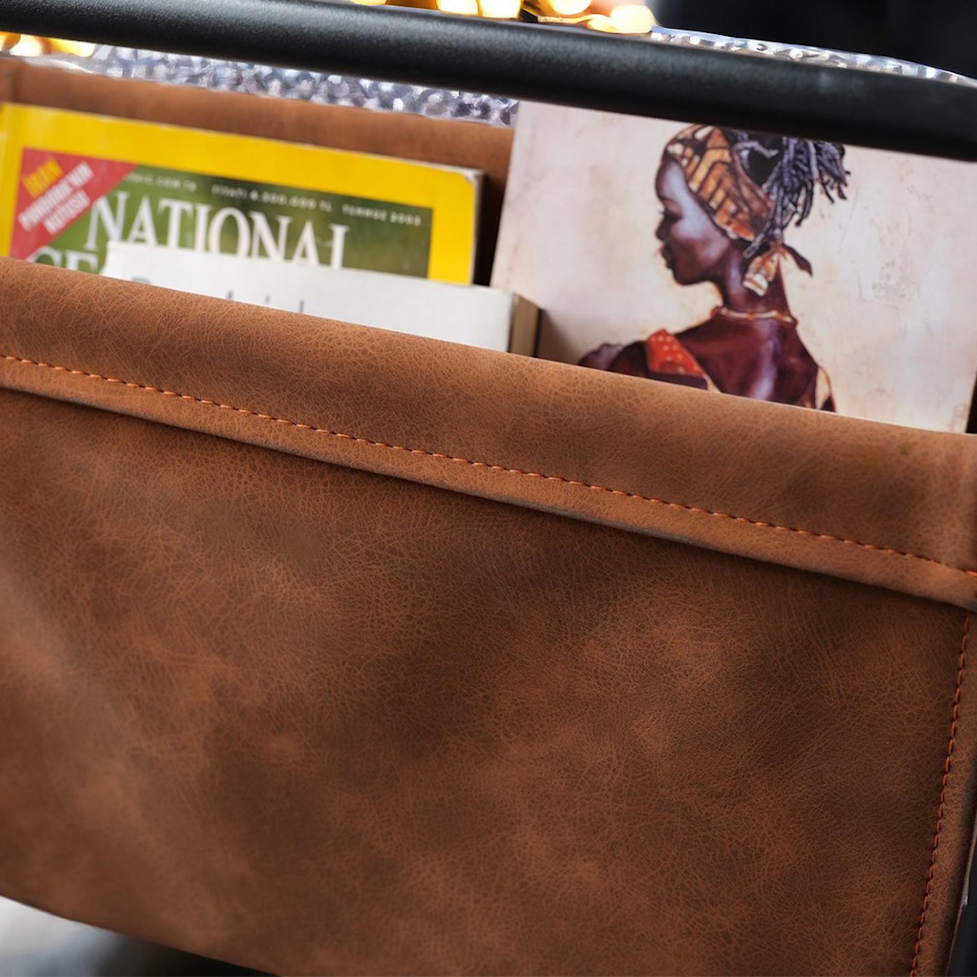 Modern Metal & Leather Magazine Rack: Minimalist Home Decor - Etsy