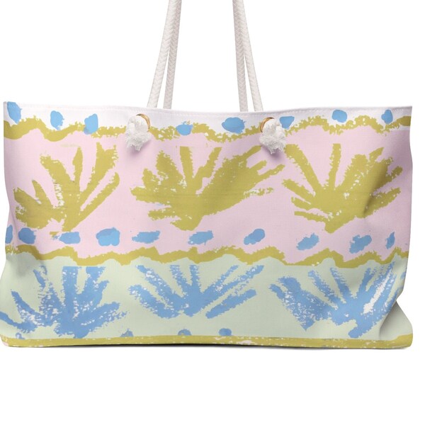 Weekend bag pastel tropical leaf print mom gift artist carryall grocery tote gym shoulder bag dog tote  travel bag beach bag floral yoga bag