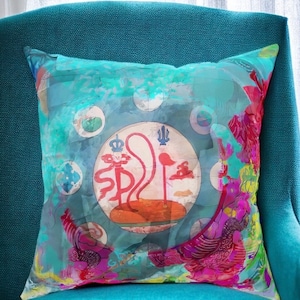 Aqua Floral Mandala Canvas Throw Pillow - Boho Ethnic Asian Accent Cushion for Meditation Home Decor Square Throw Unique Spiritual Gift