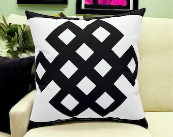 Toss Cushion Boho Decor black white Buddhist print aesthetic room decor  square accent lounge pillow with insert decorative daybed pillow