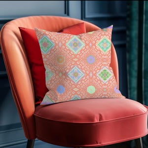Pastel Orange Mandala Square Throw Pillow with Insert and Hidden Zipper  Decorative Accent for Sofa, Daybed, Lounge Geometric Pattern Toss