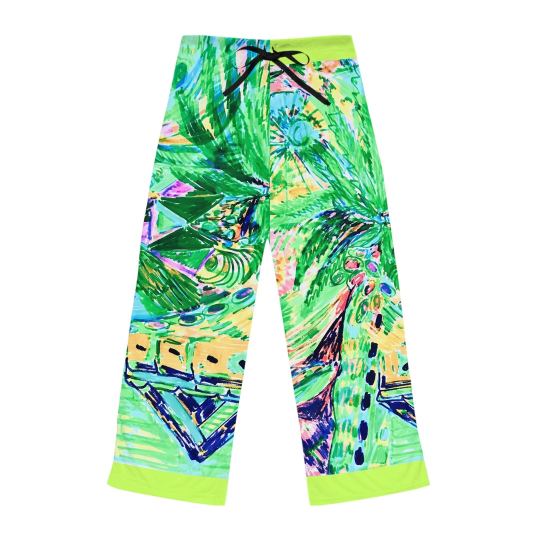 Baggy Women's Pants Lime Green Tropical Pants Colorful Etsy