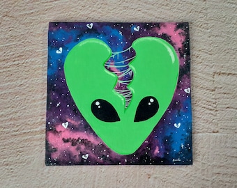 Intergalactic Heartbreak Acrylic Painting, alien home decor, original handmade art